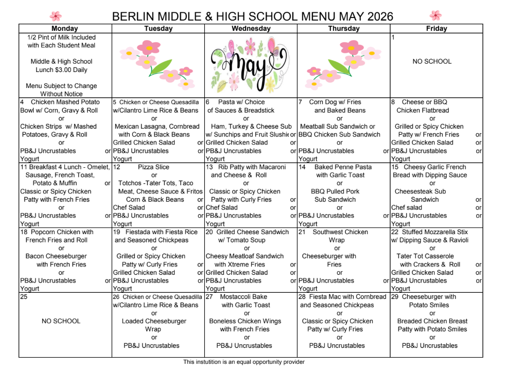 may menu lunch 