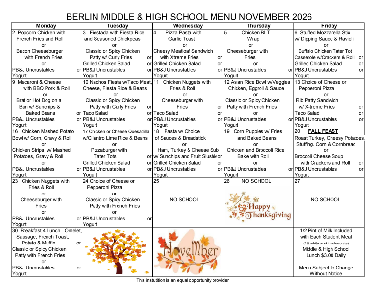 lunch bms and bhs november