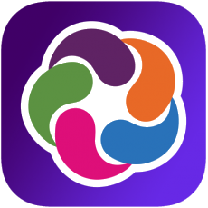 Logo of the app featuring a purple and blue design, representing its branding and visual identity.