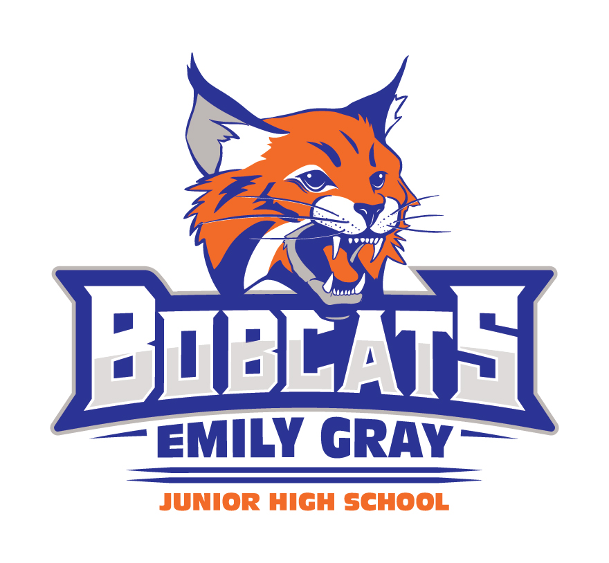 Logo of Bobcats Emily Gray Junior High School featuring a stylized bobcat and the school's name in bold lettering.