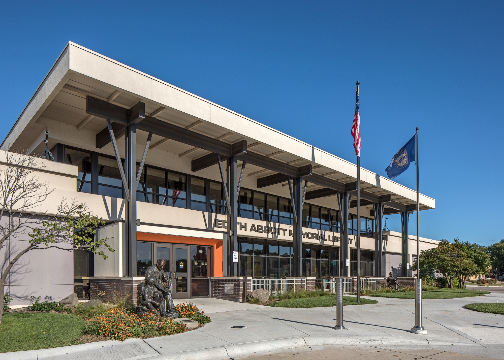 The front of the library building