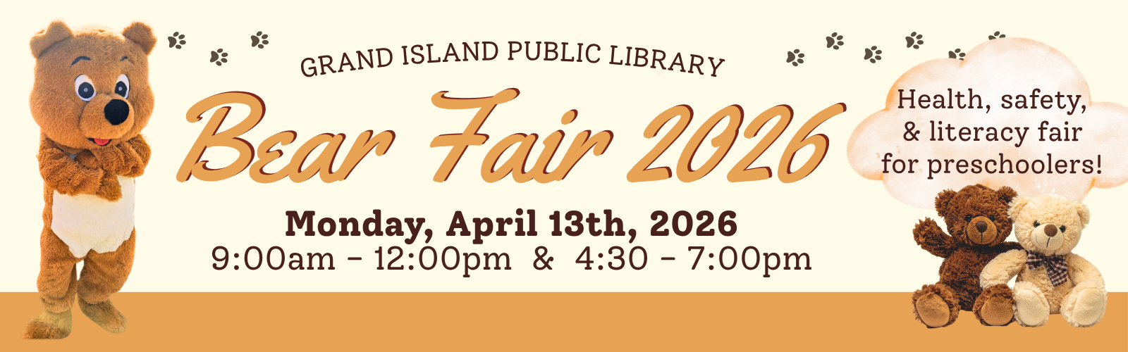 Bear Fair 2026. April 13th 9 A.M. to 12 P.M. and 4:30 PM to 7 P.M.