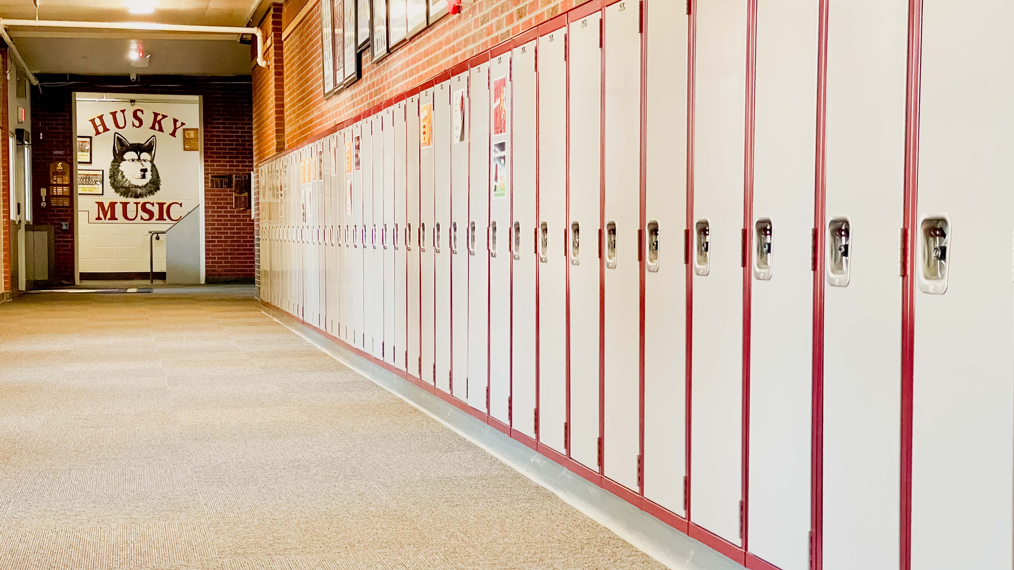 lockers with husky mural