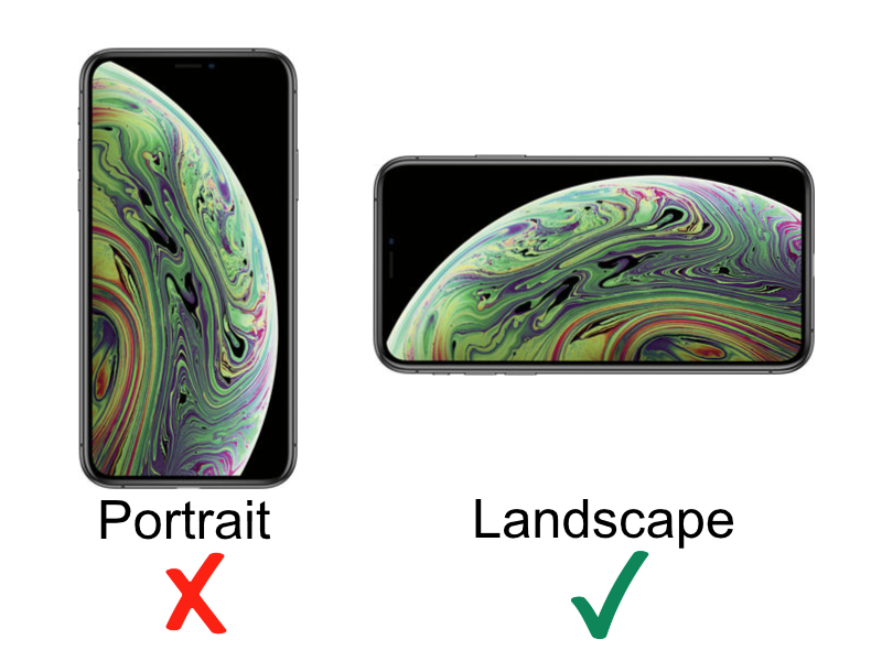 A graphic demonstrating the difference between portrait and landscape camera orientation