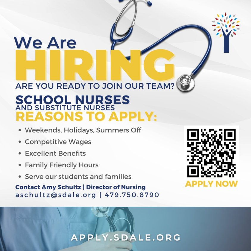A graphic with information on open positions for nurses at Springdale Schools