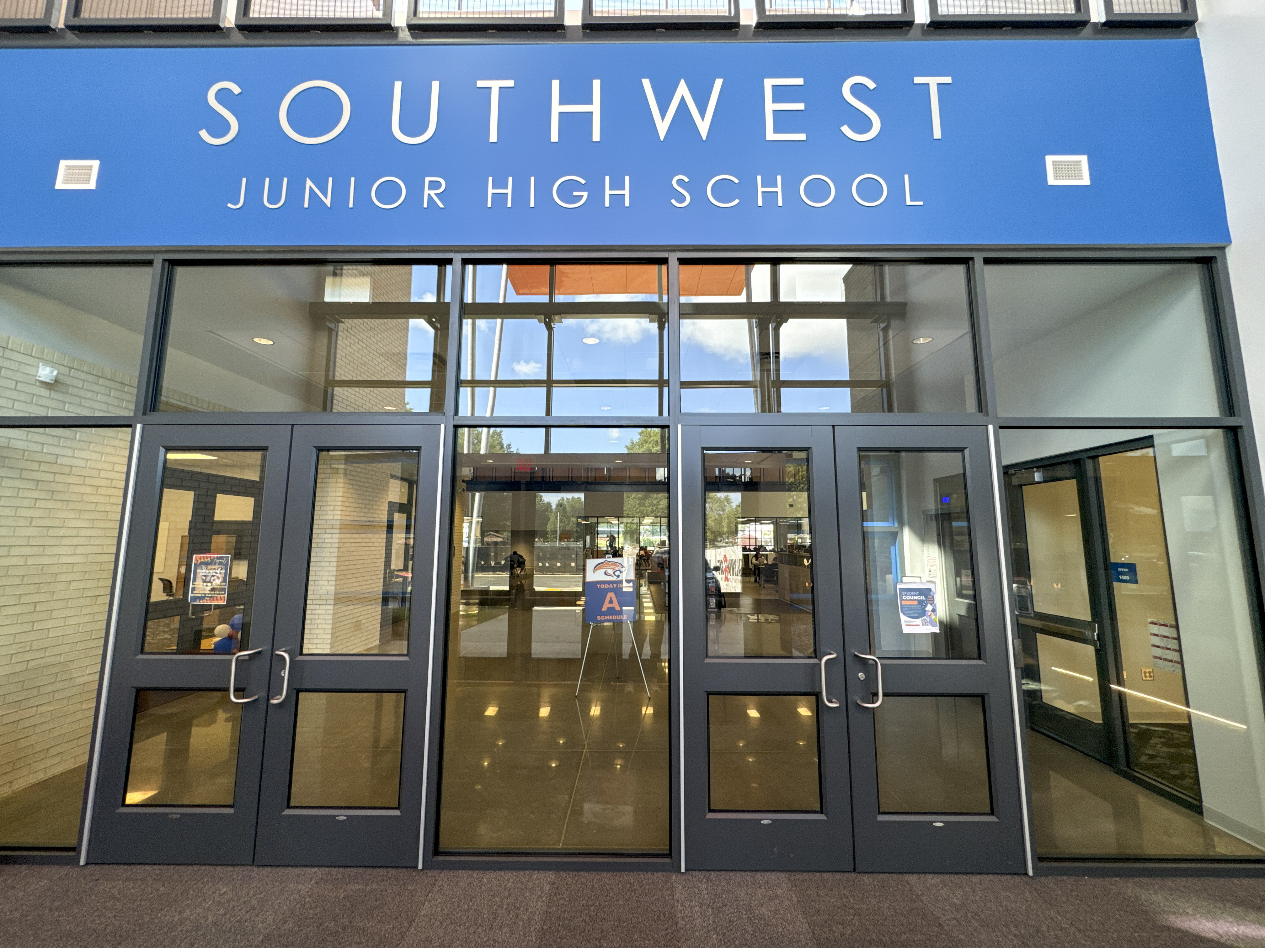 New facade to entrance of Southwest Jr. High.