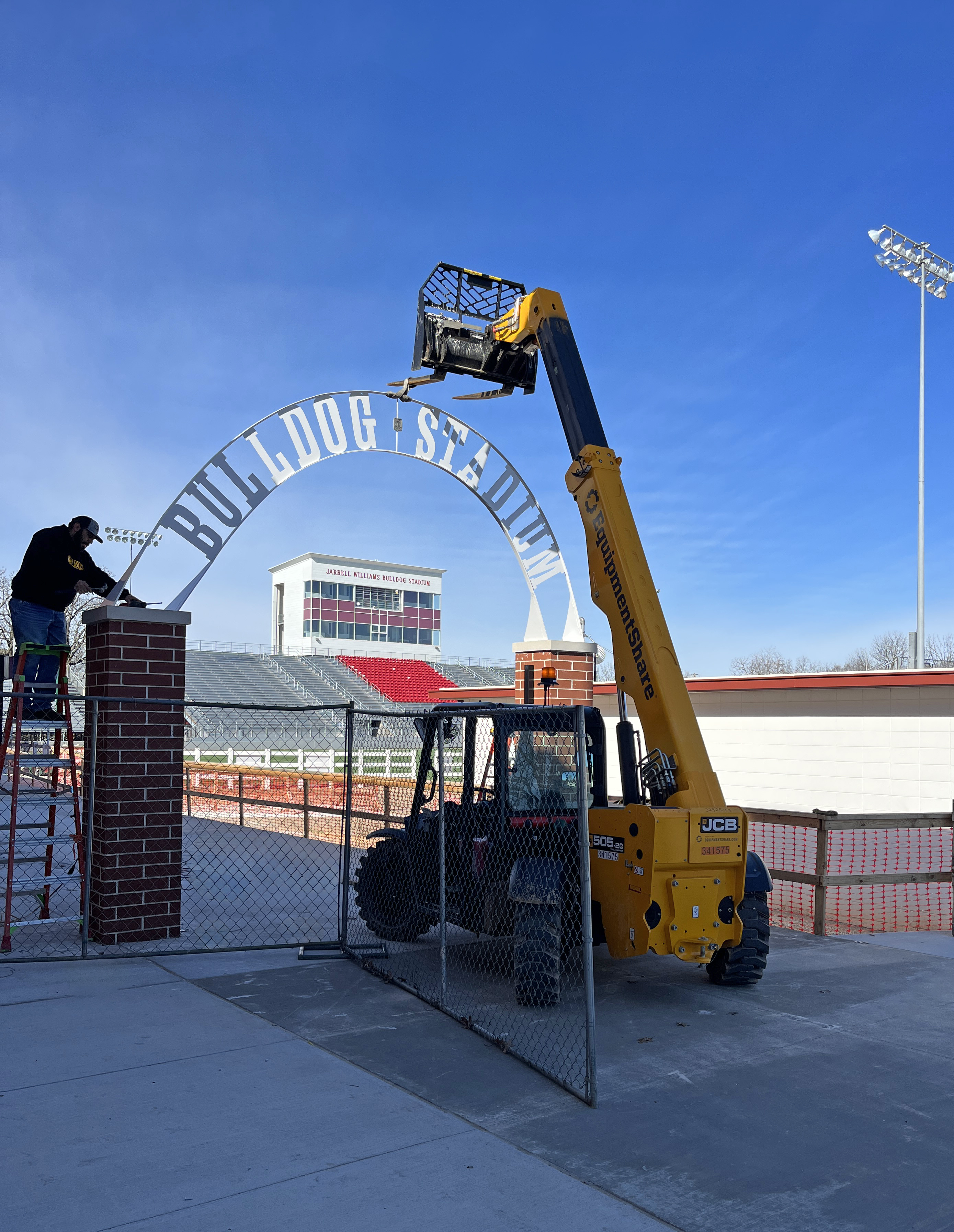 Construction on the Springdale High School Entrance arch.