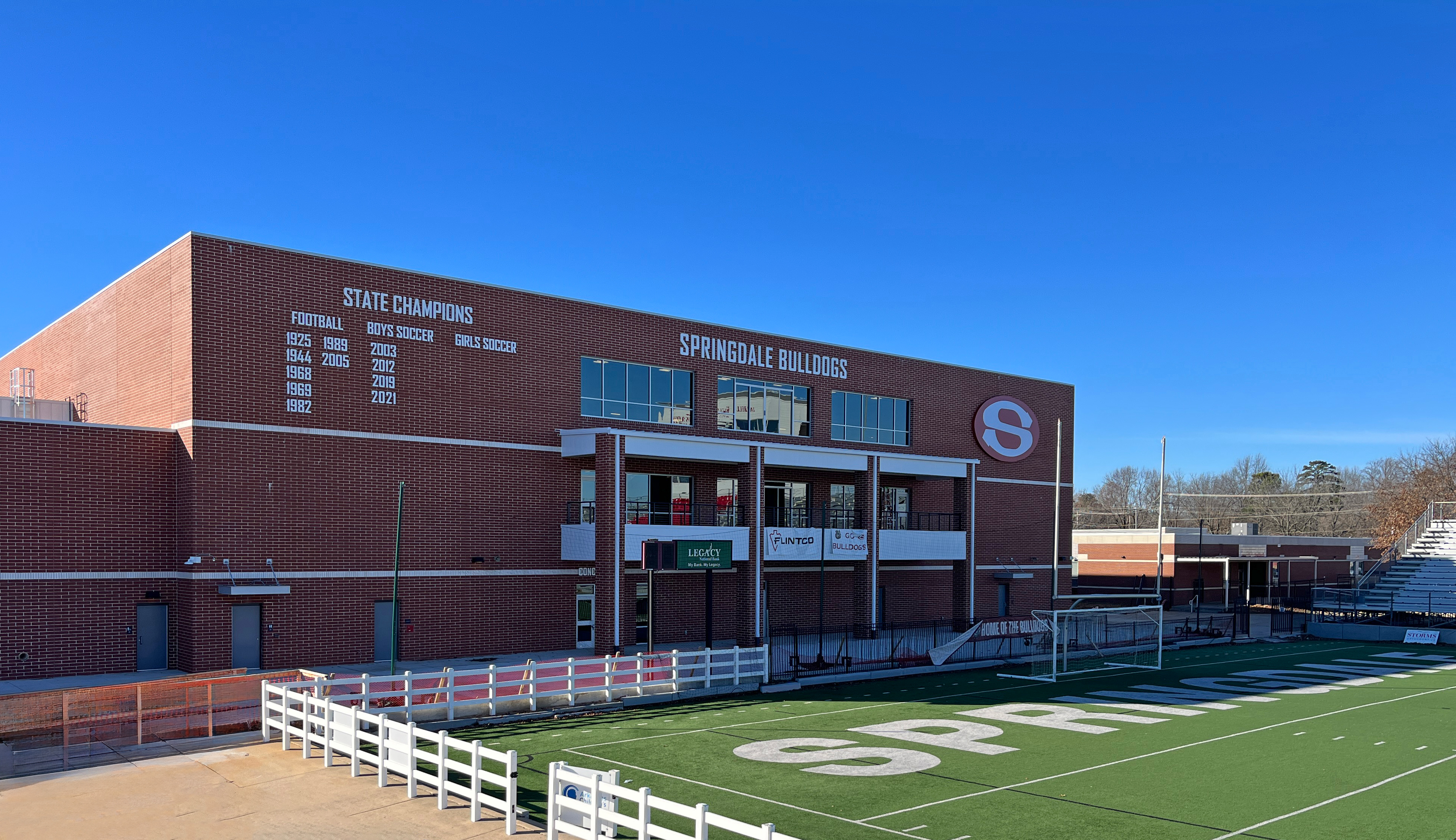 The Springdale High School athletic complex overlooking the football field.