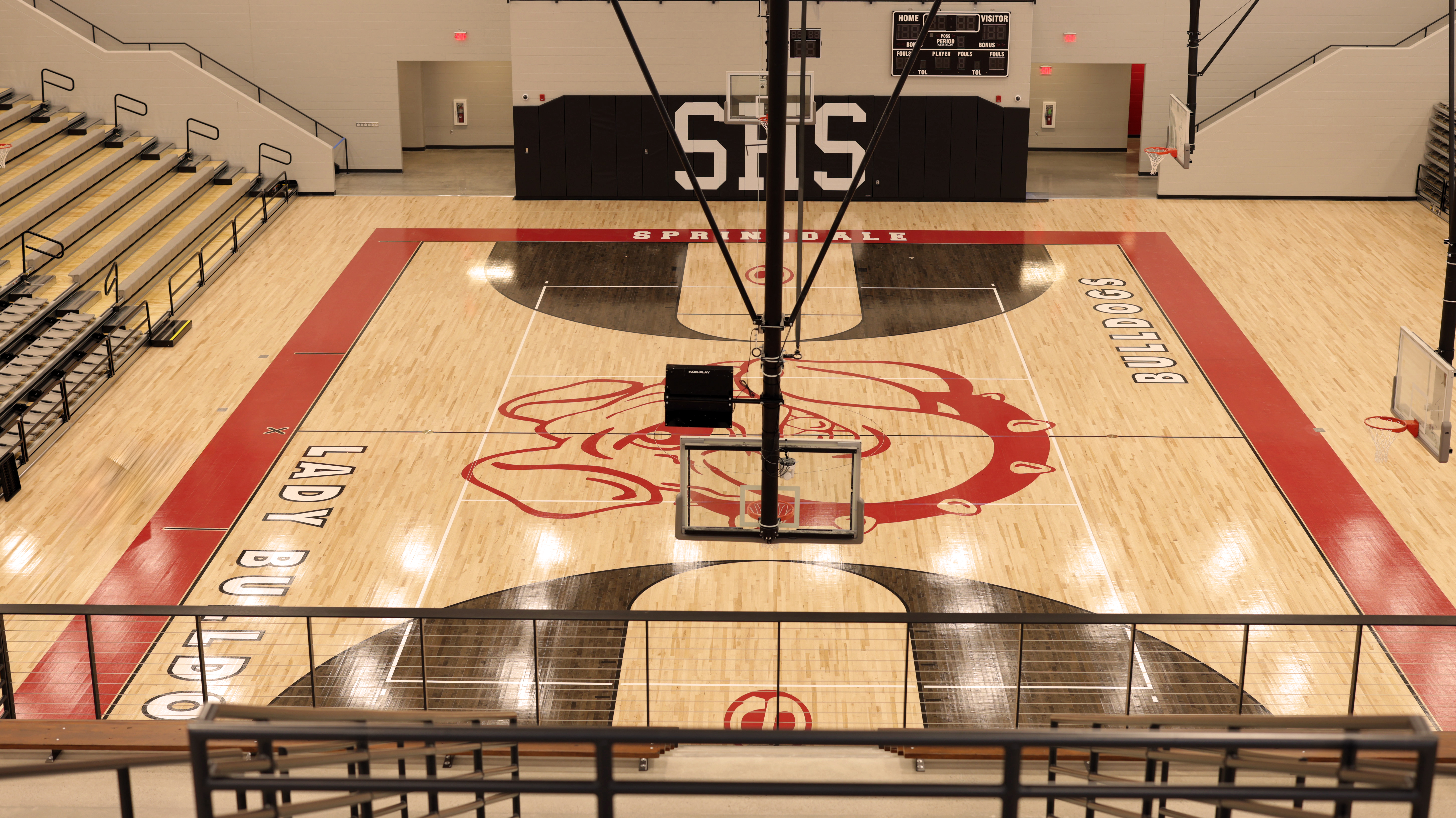 A view of the Springdale High School basketball court.