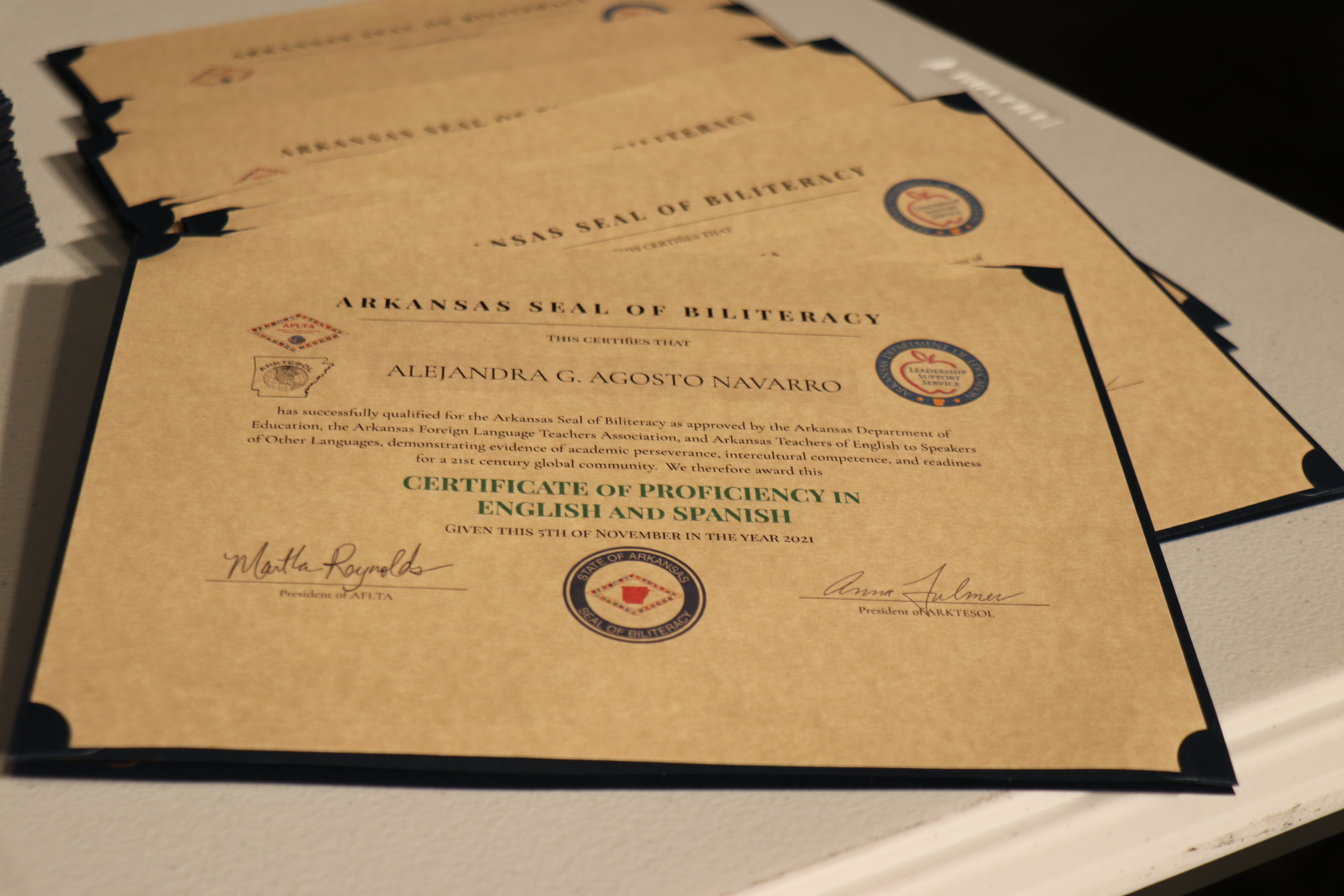 A photo of Seal of Biliteracy Certificates