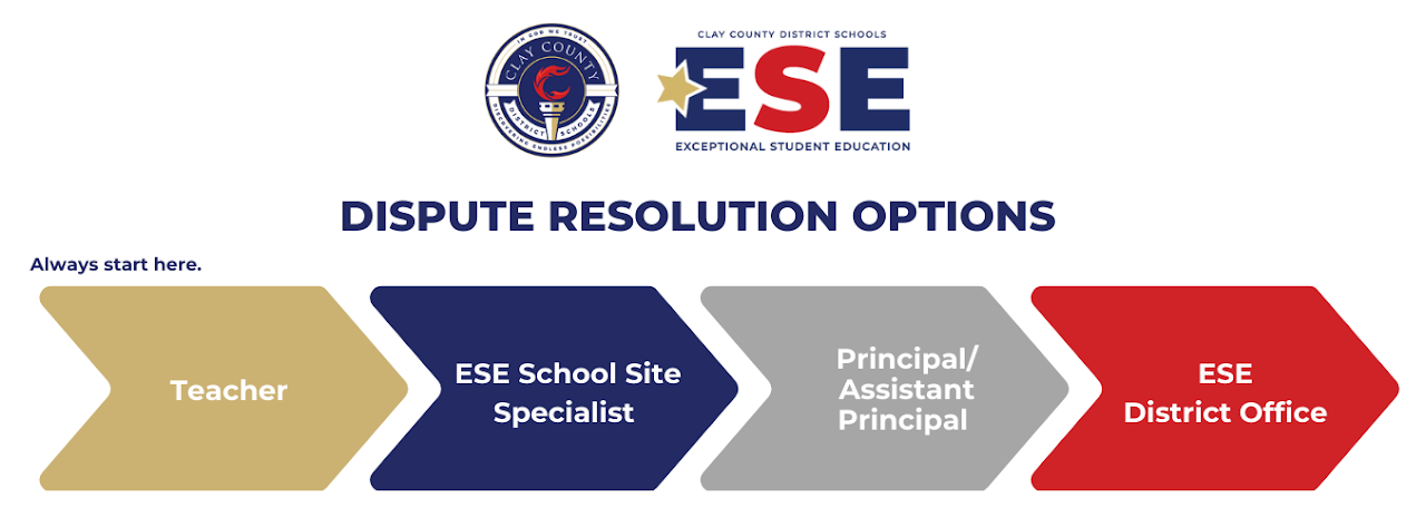 An informative poster outlining the various dispute resolution options for schools and students.