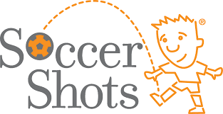 Soccer Shots logo featuring a child in motion, kicking a soccer ball, symbolizing youth engagement in soccer activities.