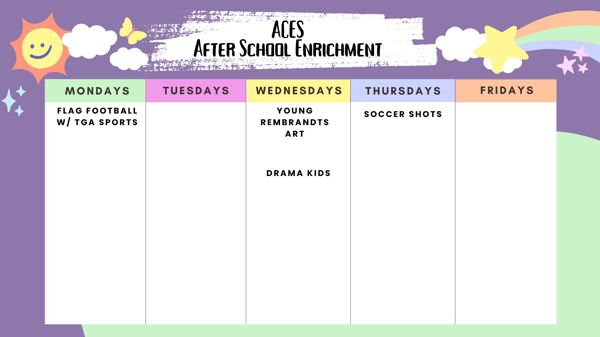 aces after school calendar