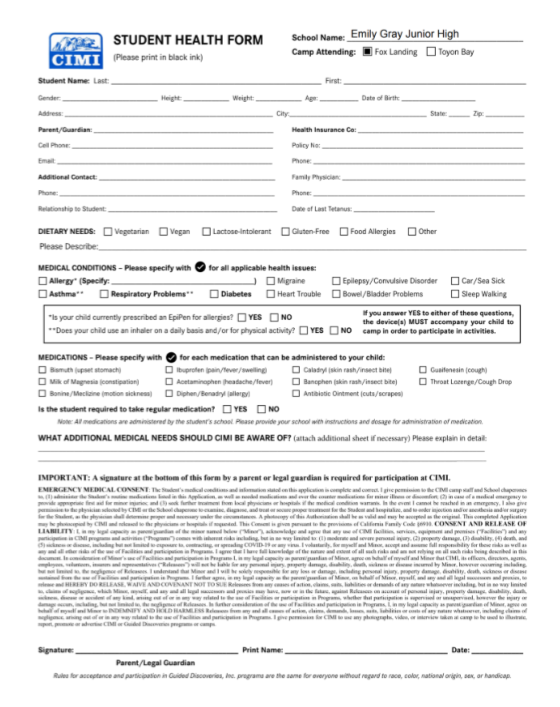 CIMI Health Form