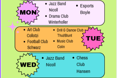 VMS clubs: Mondays, Tuesdays, & Wednesdays