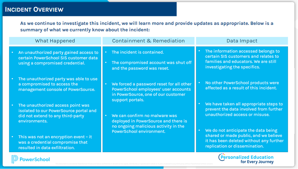 PowerSchool Cybersecurity Information