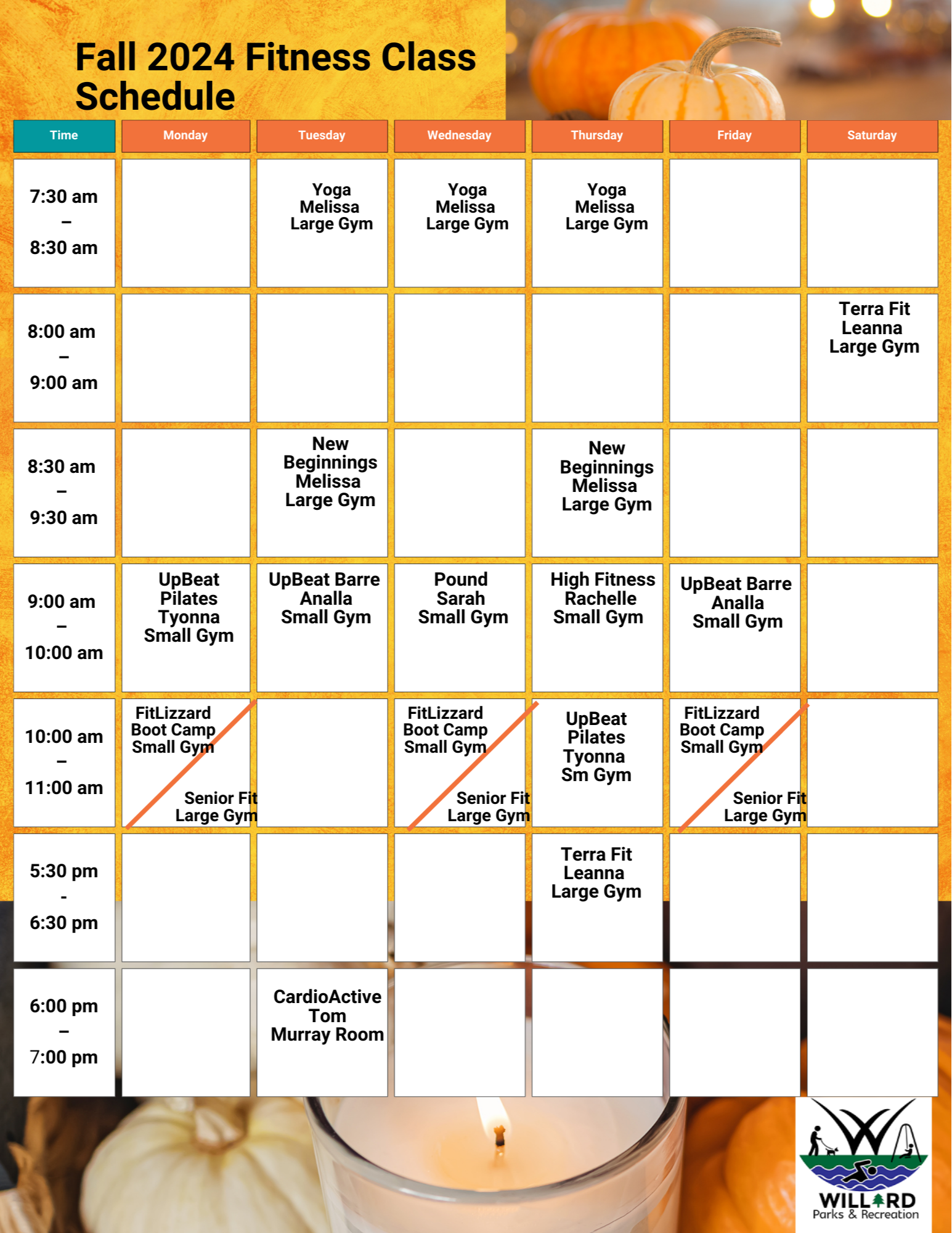 Calendar of Fitness Classes