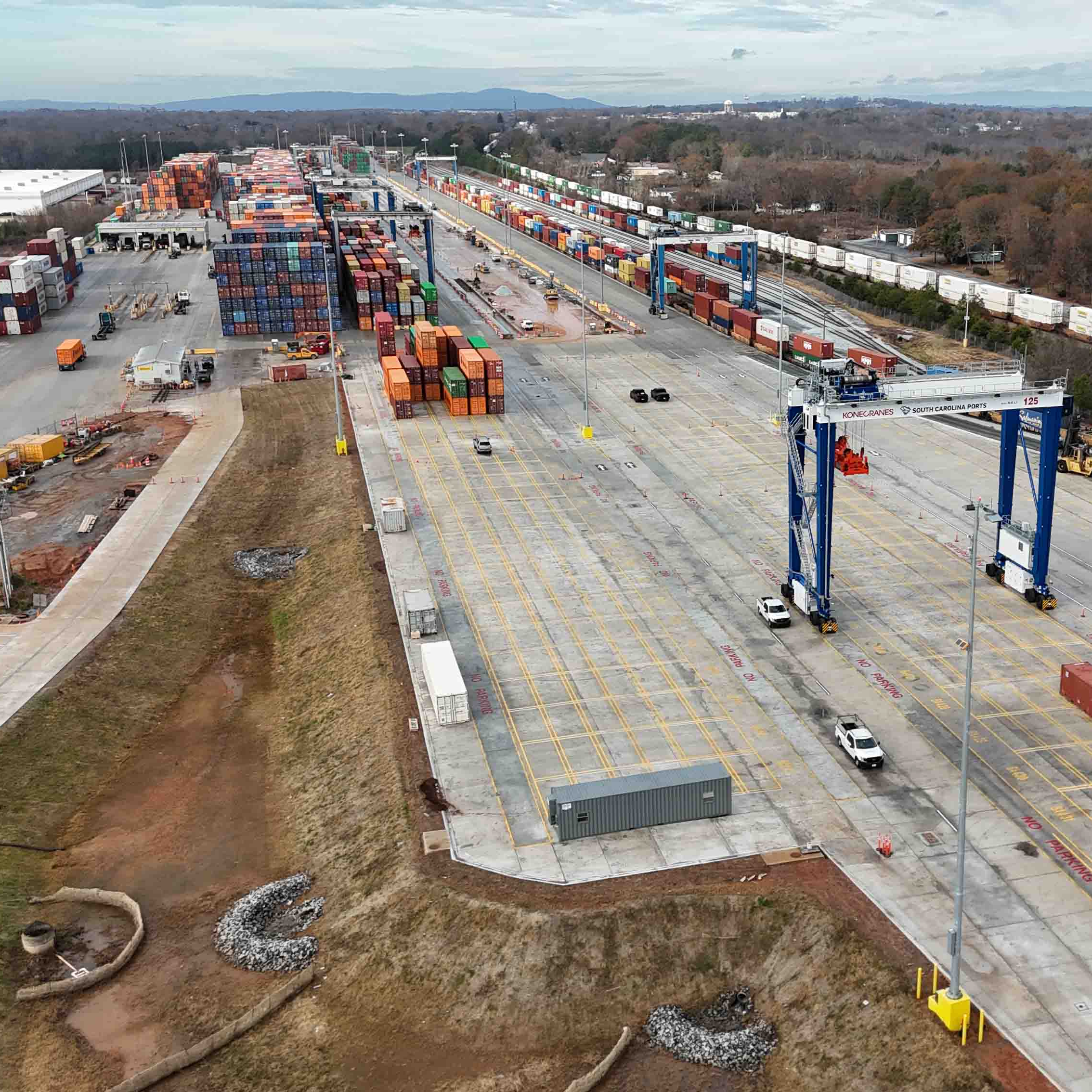 SC Inland Port drone shot showing port yard