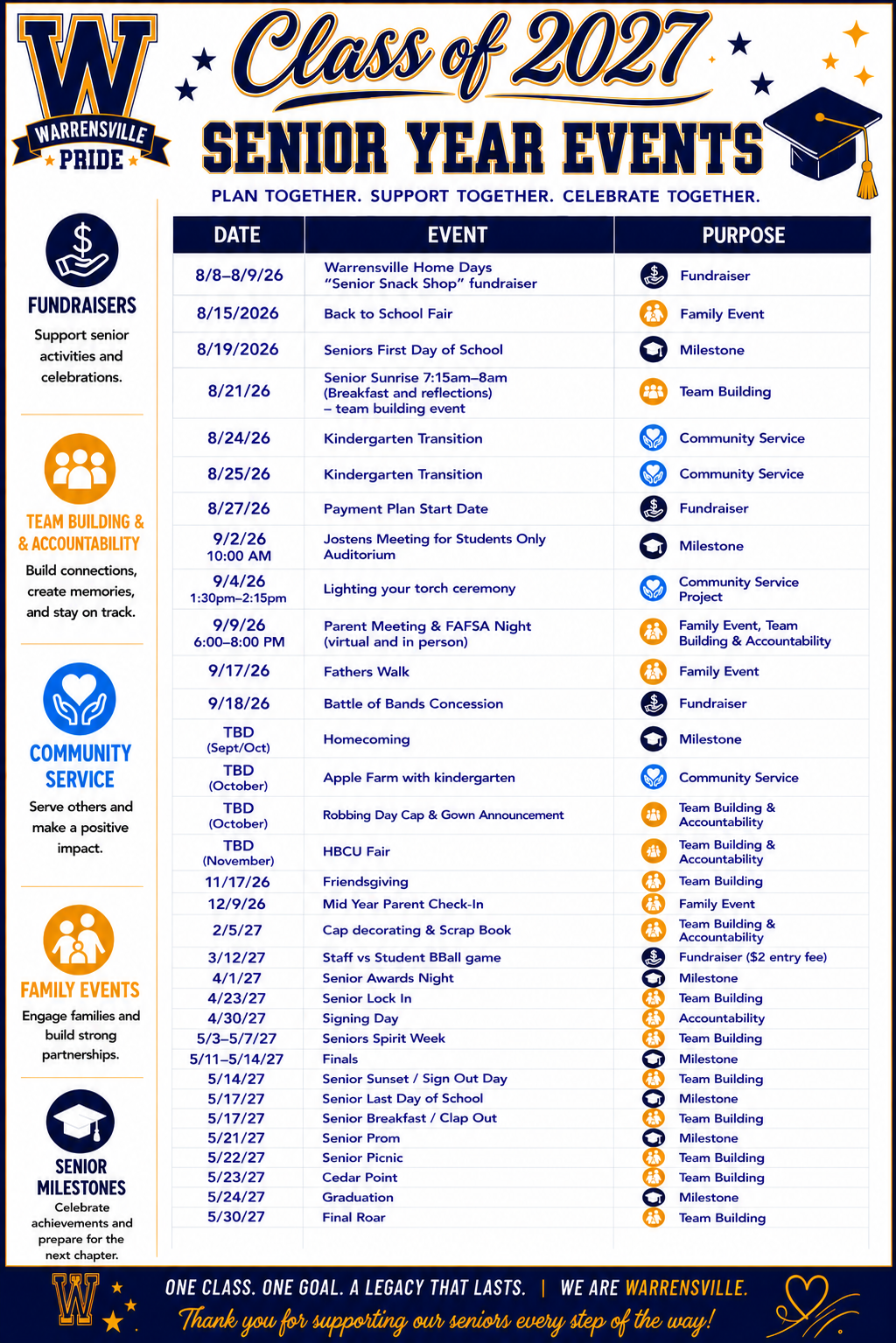 Class of 2027 events calendar