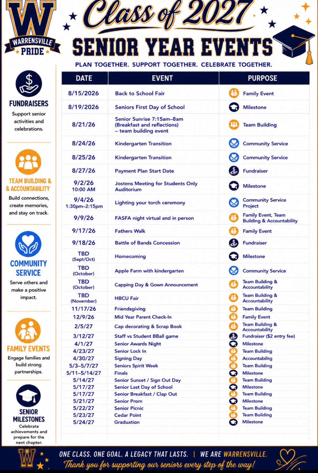 Class of 2027 events calendar
