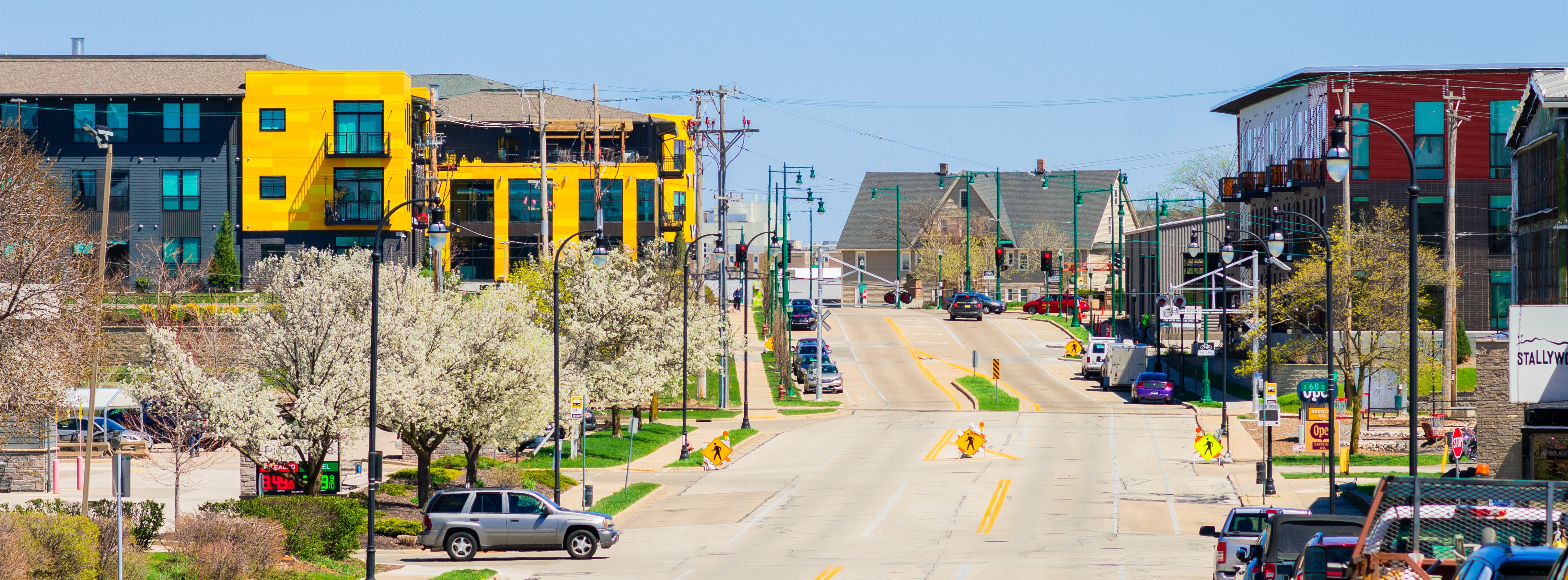 Photograph looking up National Avenue towards The West and SoNa developments in West Allis