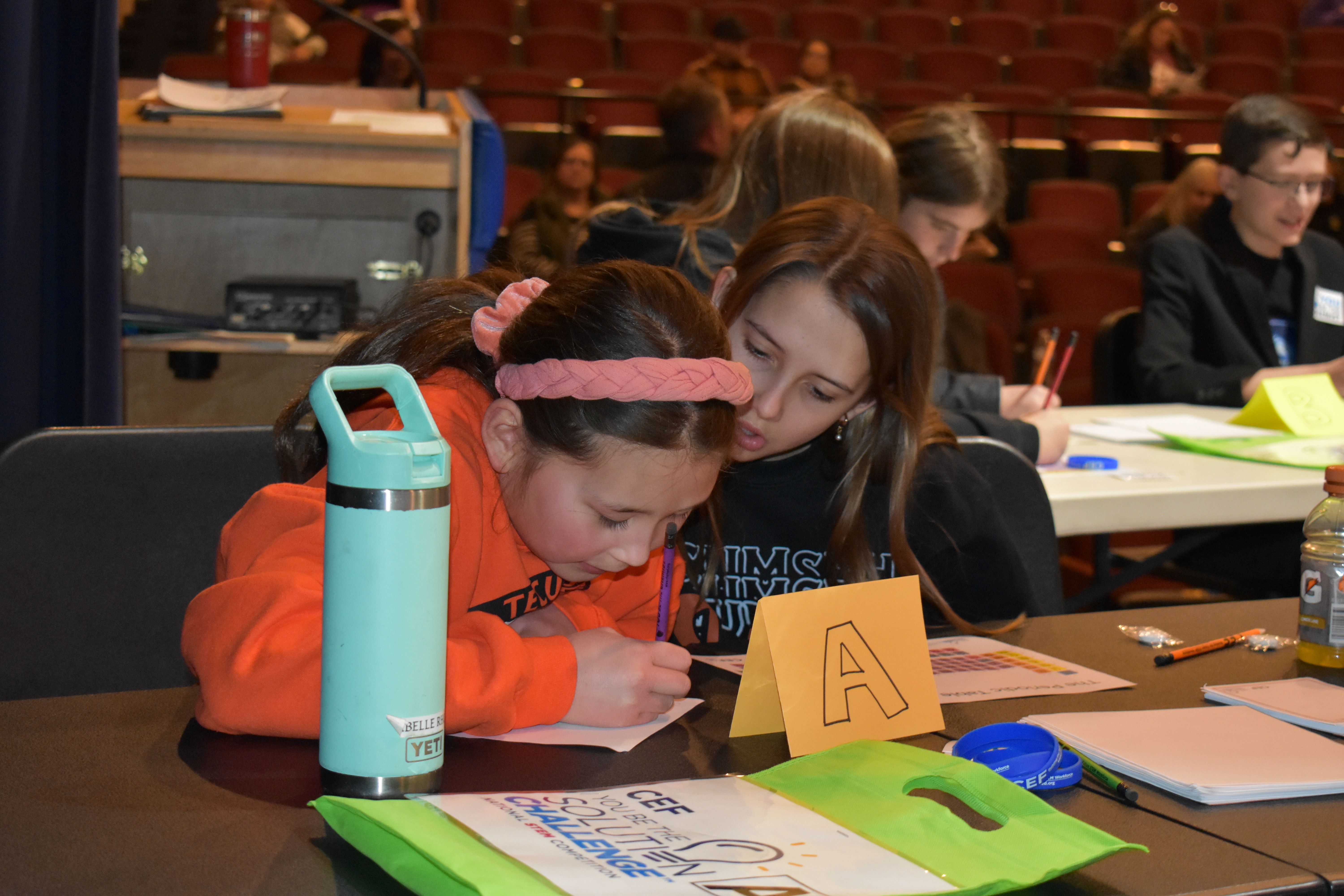 two students working on a chemistry question