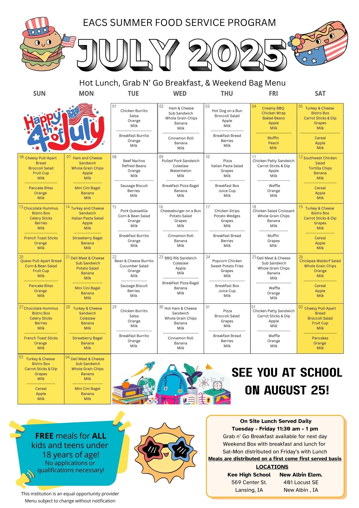 July SFSP Menu