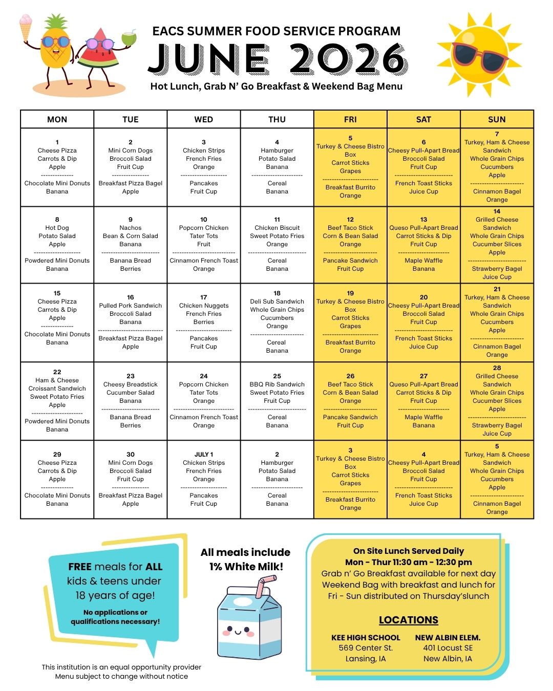 June Summer Food Menu