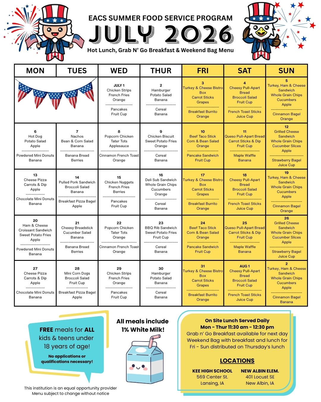 July SFSP Calendar
