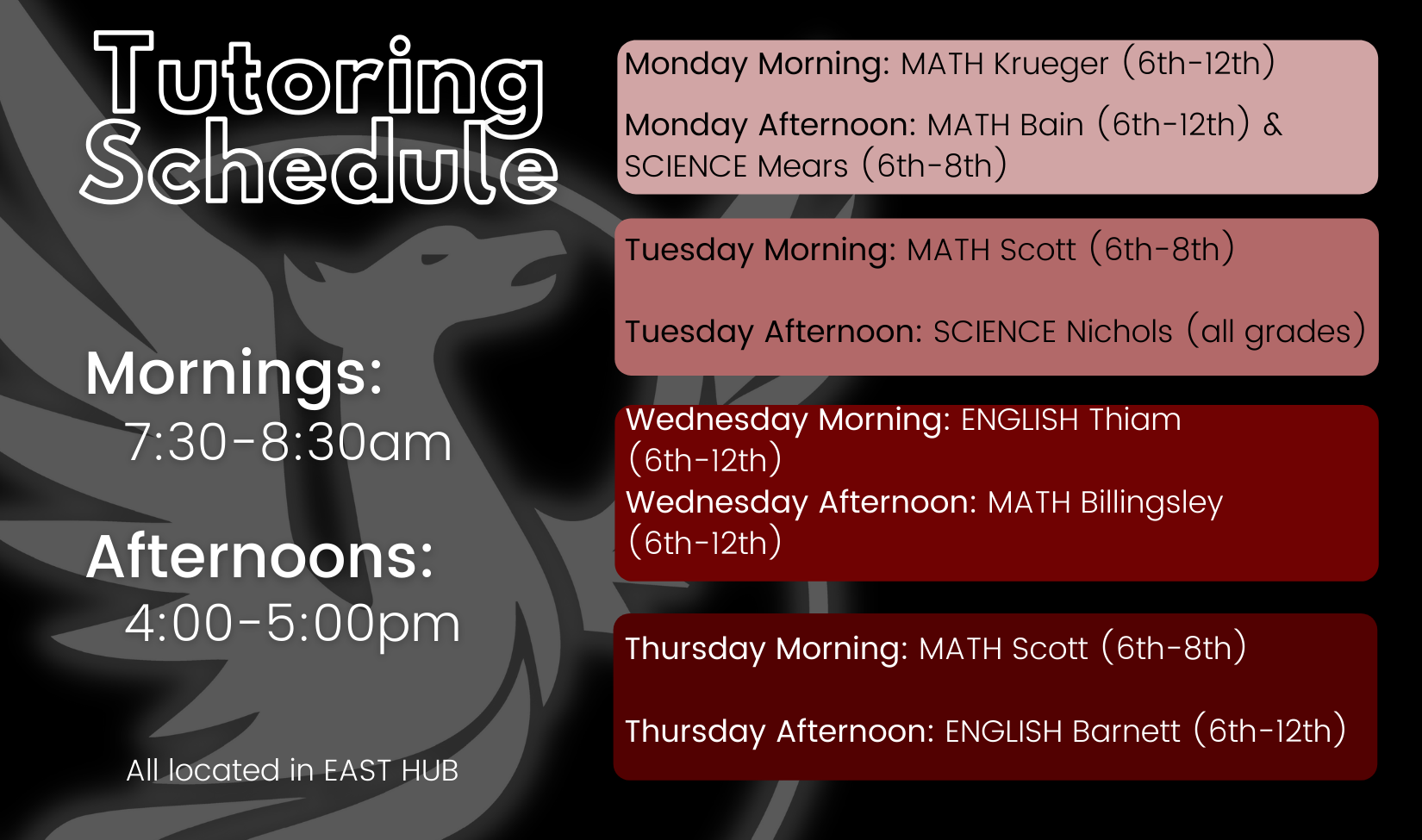 tutoring schedule