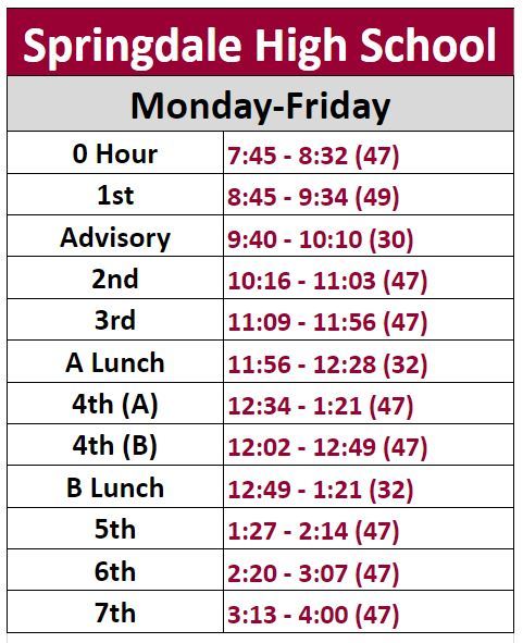 Attendance Bell Schedule Springdale High School