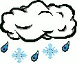 An illustration of a cloud with rain and snowflakes falling from it, depicting mixed weather conditions.