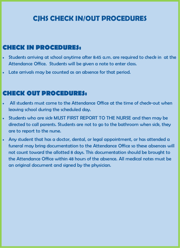 CJHS CHECK IN/OUT PROCEDURES INFO