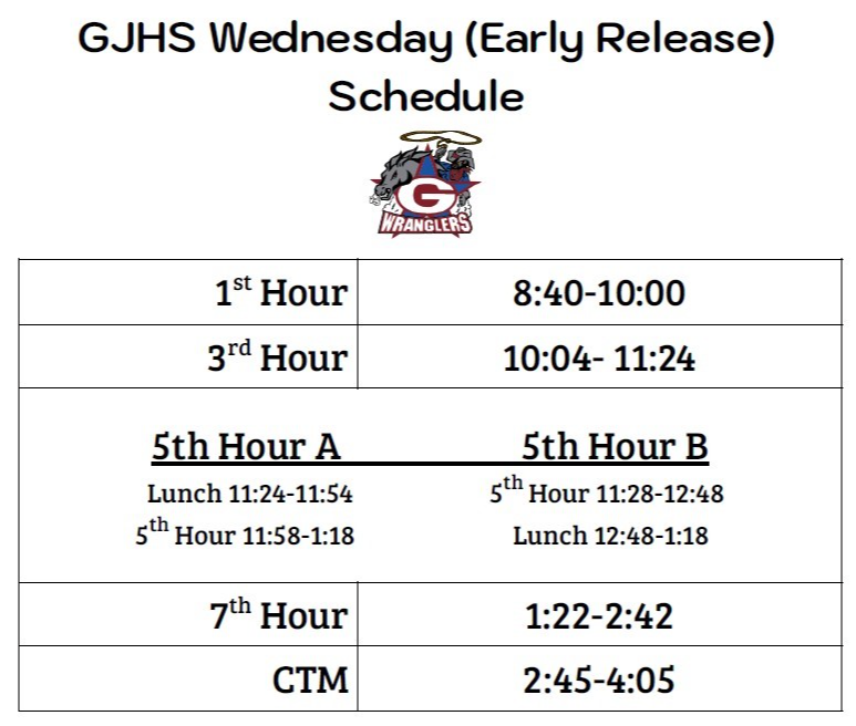 GJHS Wednesday (Early Release) Schedule