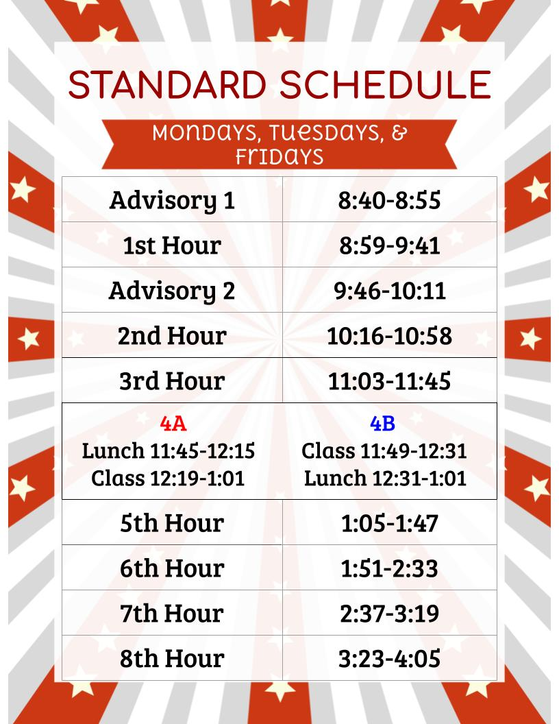GJHS Monday, Tuesday, Friday Schedule