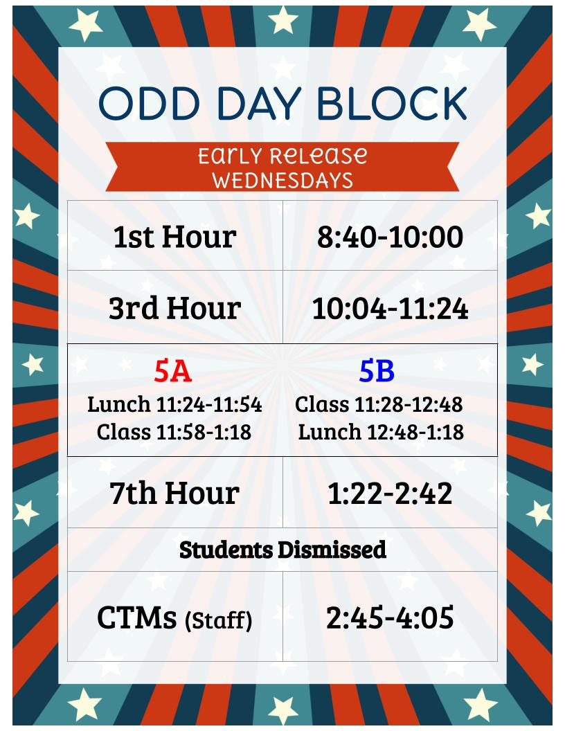 GJHS Wednesday (Early Release) Schedule