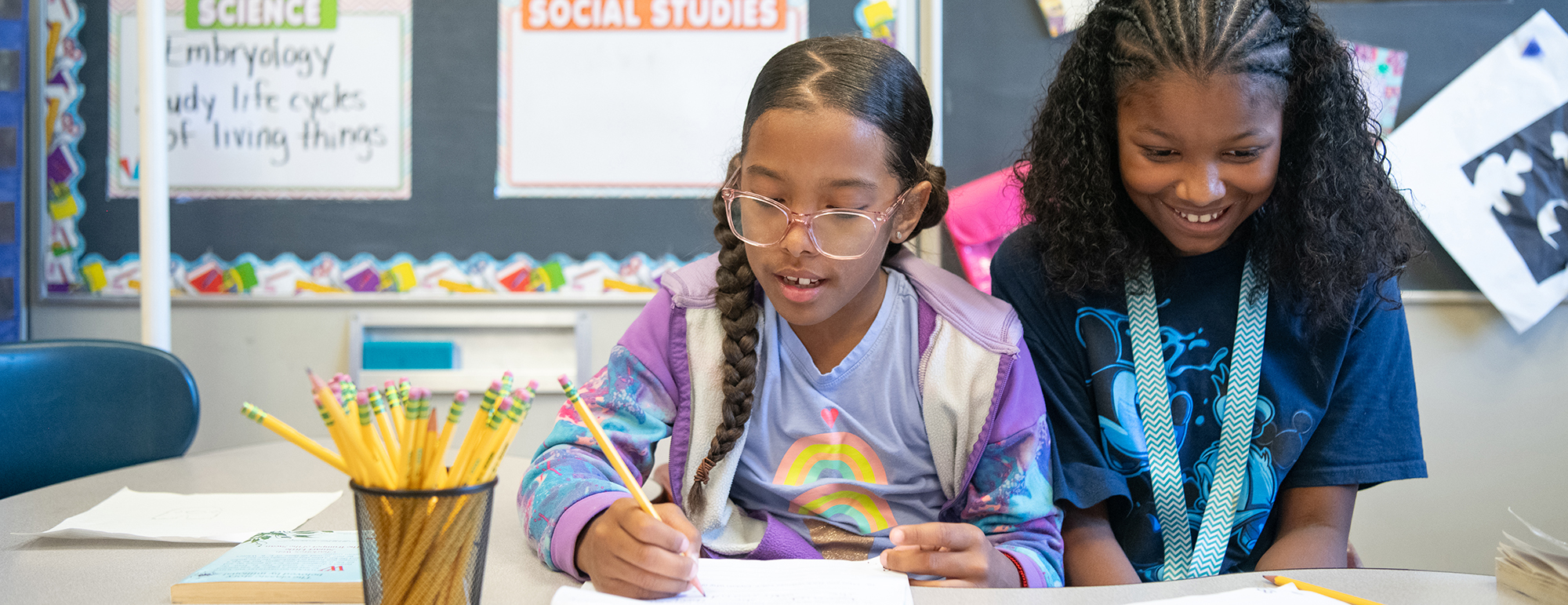 two girls doing homework