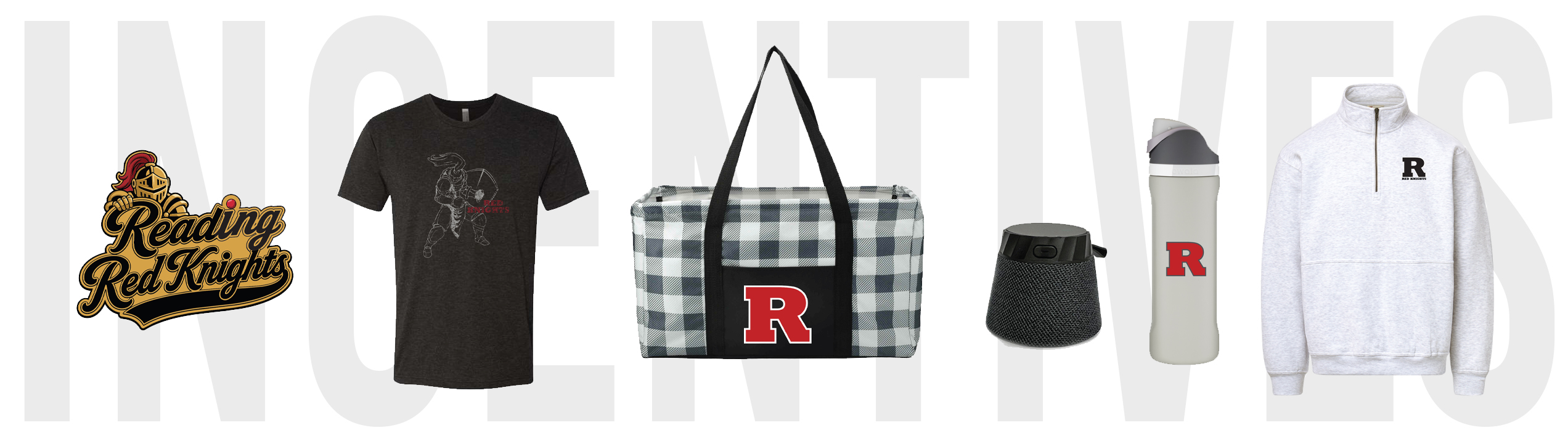 image with t shirts, belt bags, umbrellas and a quote that says 2024 united way incentives