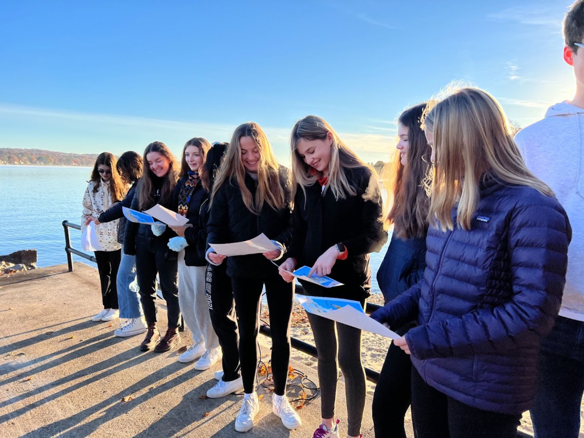 students at a dock