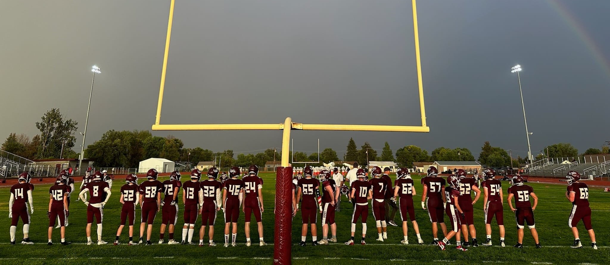 football players in the end zone