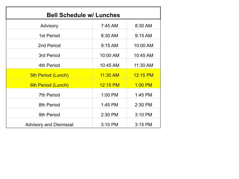 Bell Schedule w/lunches