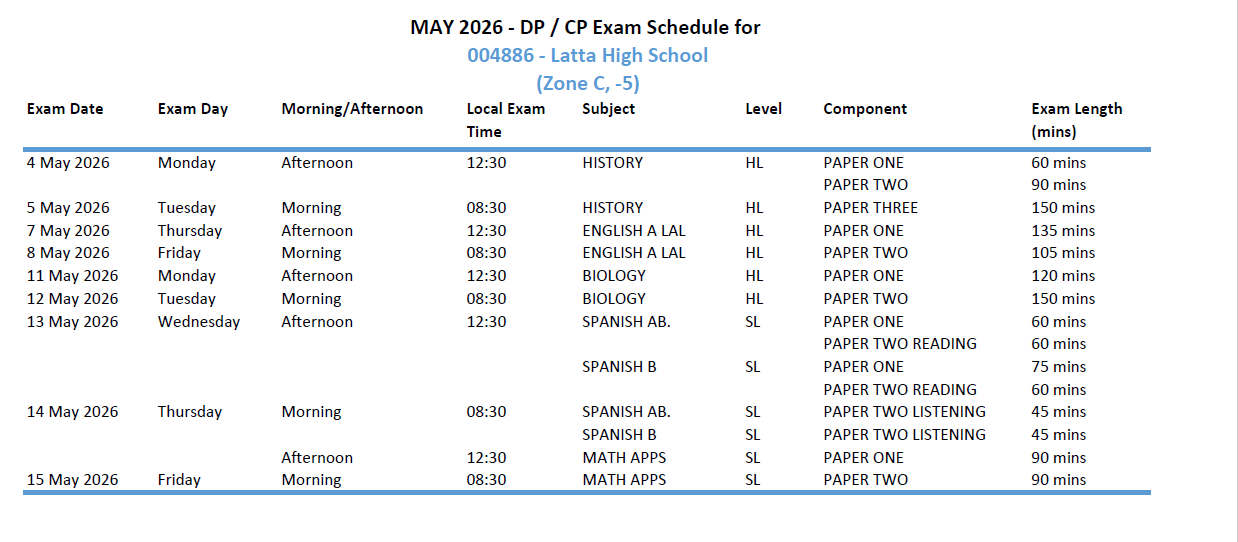 May 2026 Examinations
