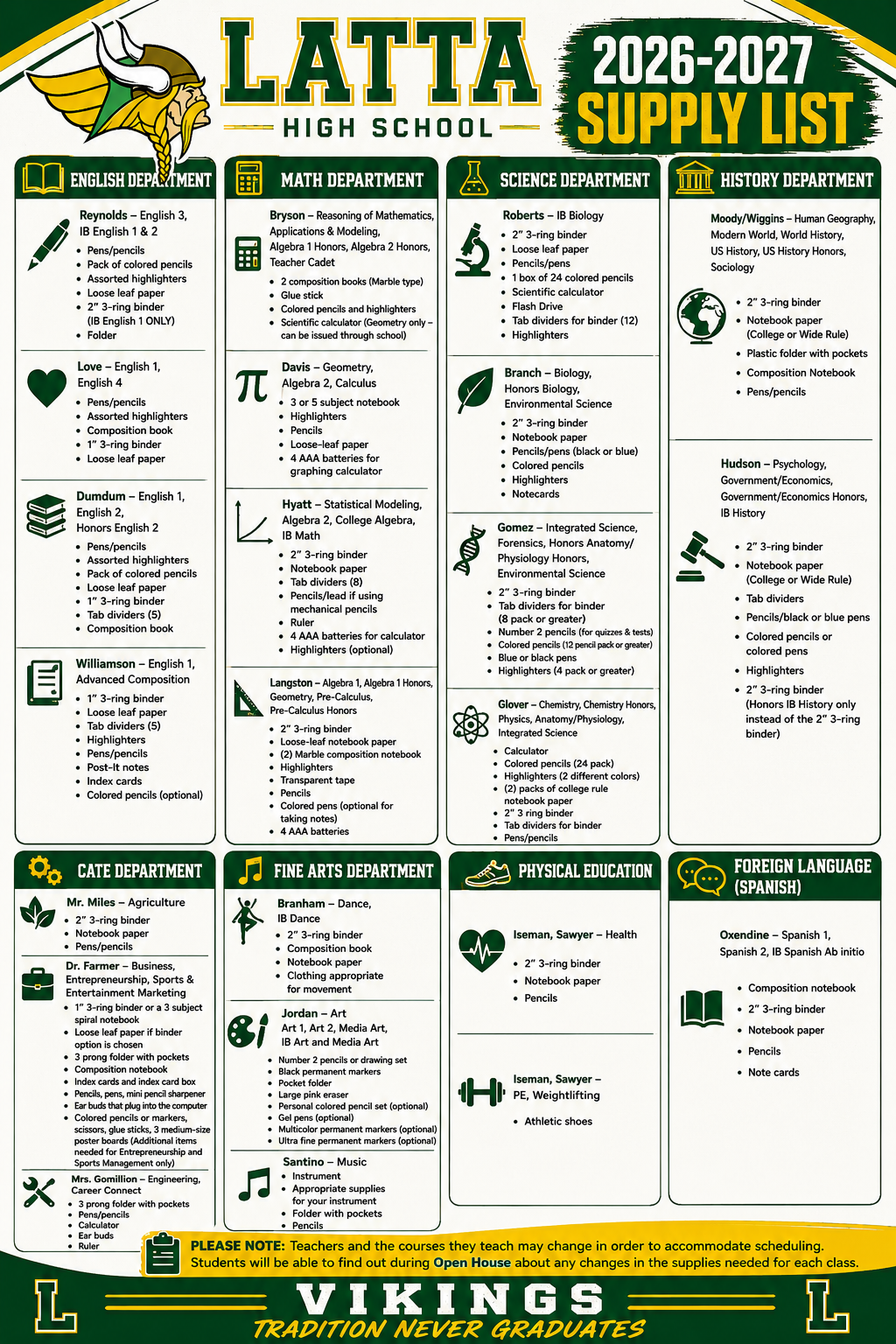 2026-27 School Supply List