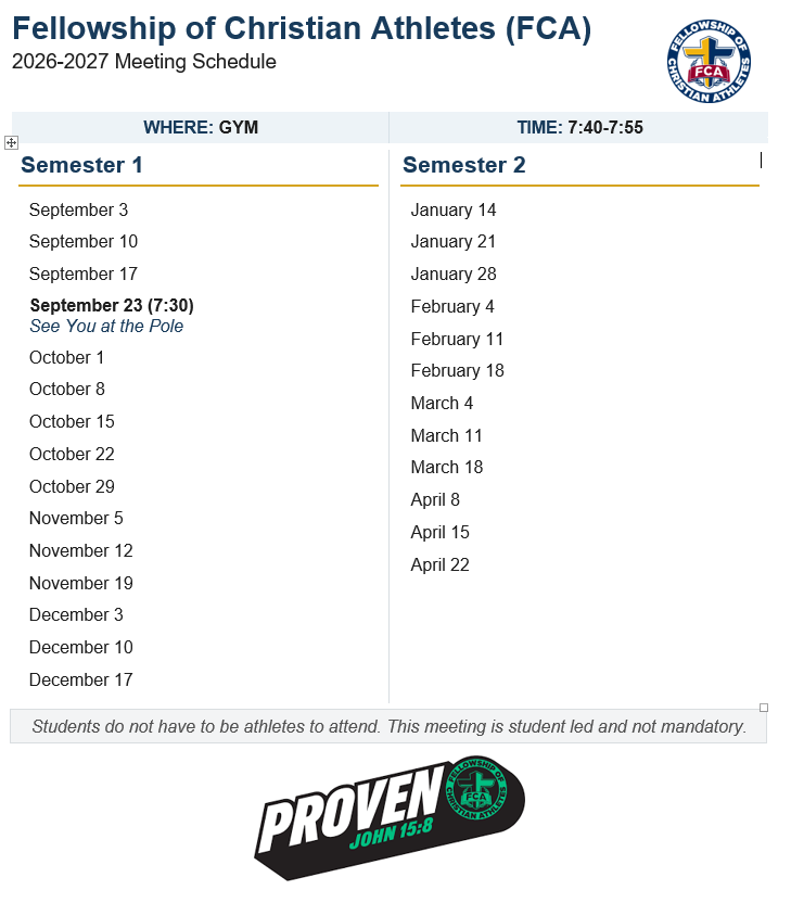 2026-27 FCA Schedule