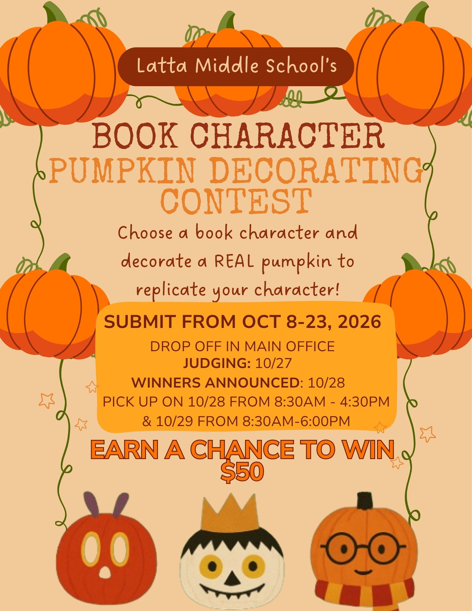 2026-27 Book Character Pumpkin Contest