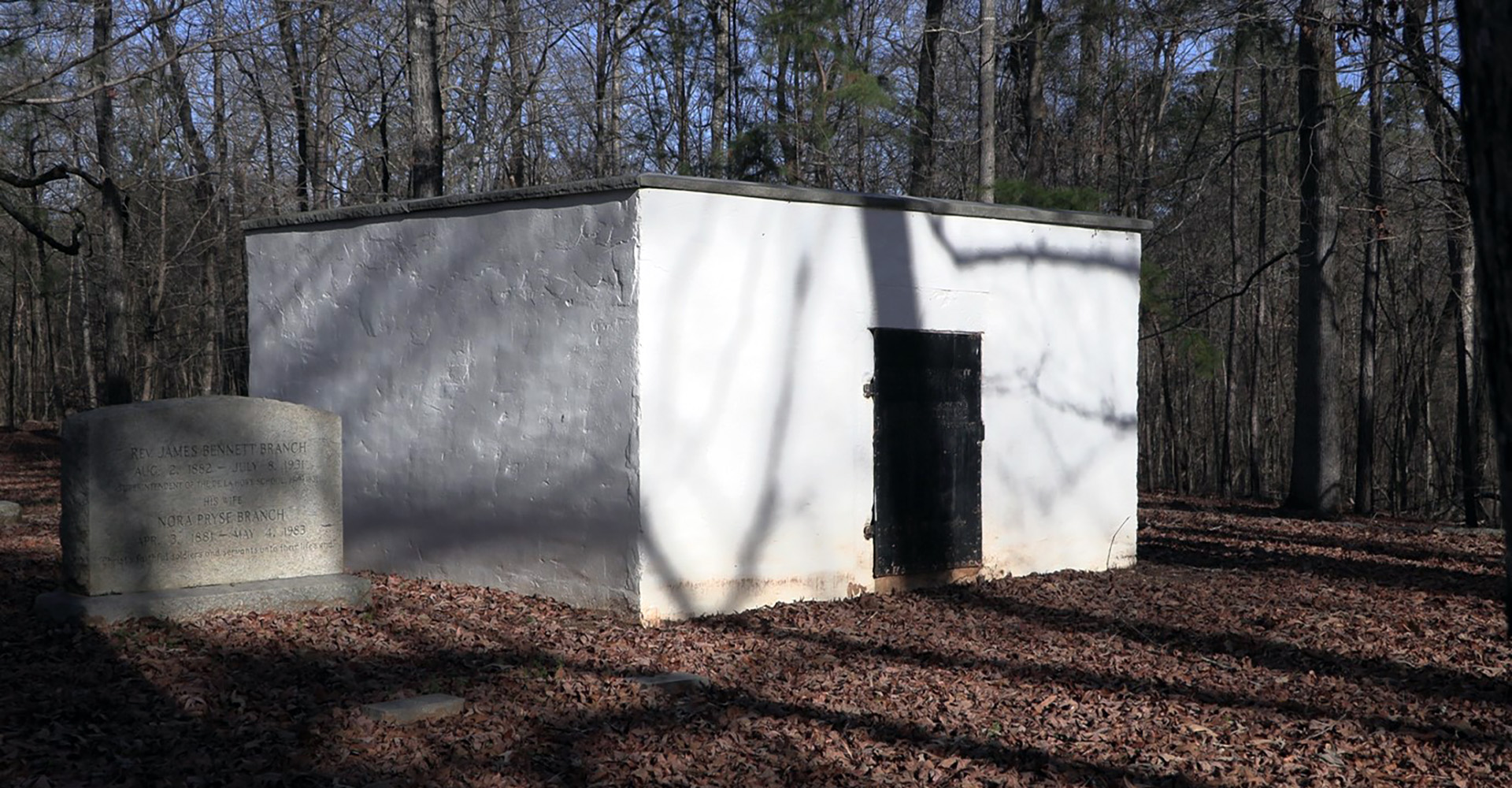 The tomb of John de la Howe rests at the rear of the farm property.