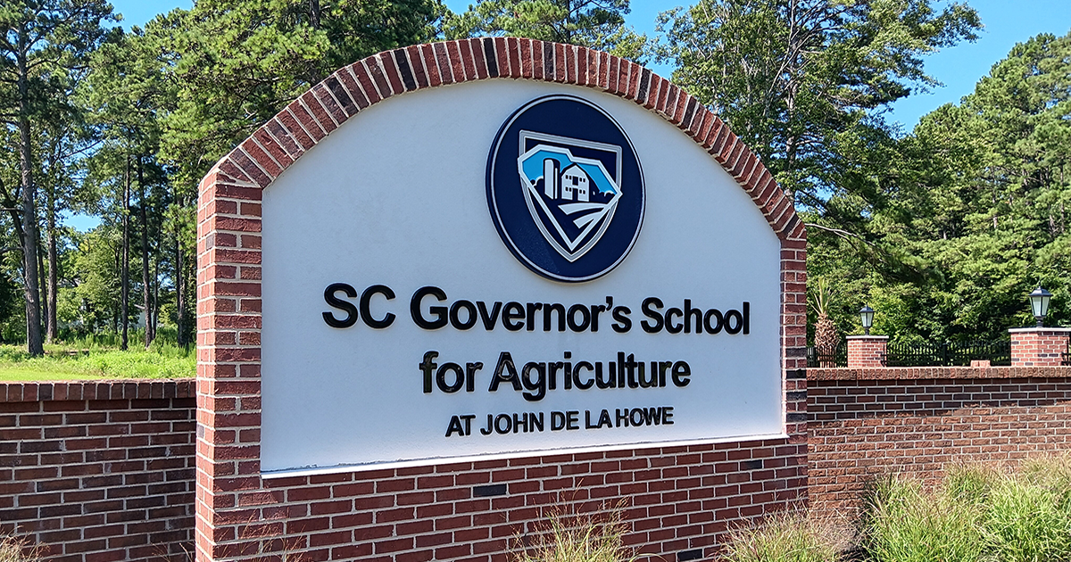 The redesigned front entrance at the John de la Howe campus greets visitors.