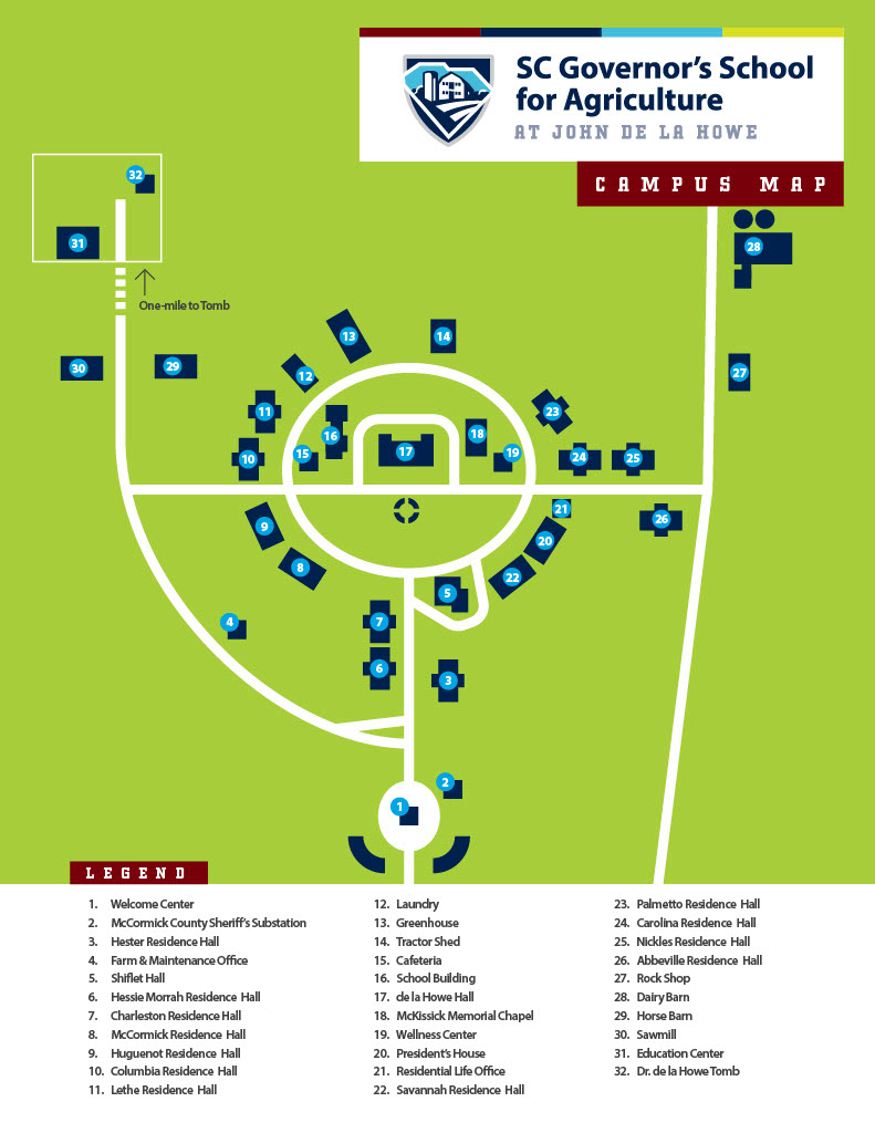 The John de la Howe campus map