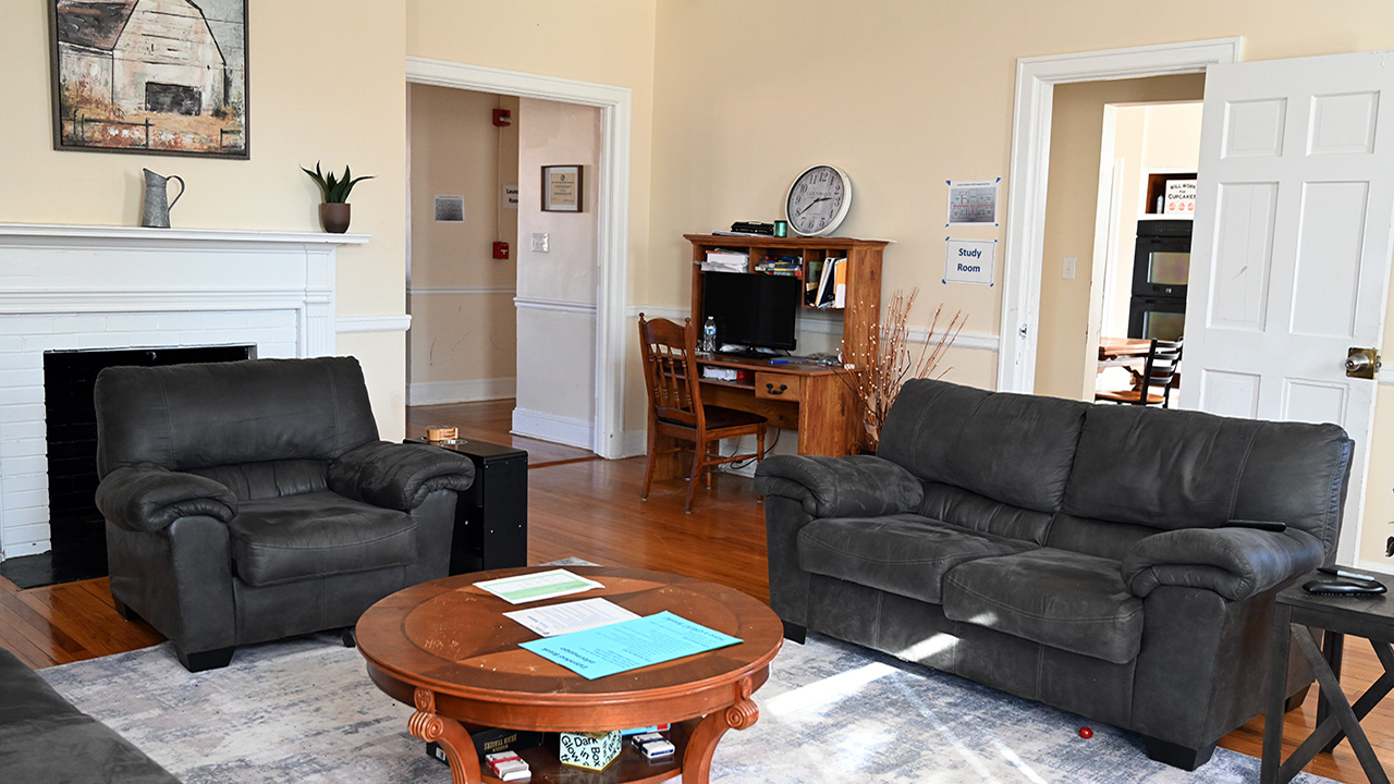 The living room at Carolina Residence Hall