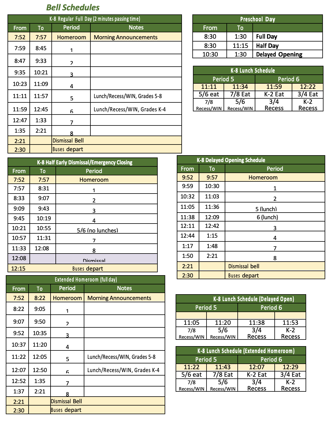 bell schedule